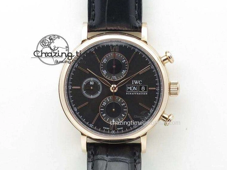 MIROTIME 0516 Portofino Chrono RG Black Dial on Black Leather Strap A HighPerformance 7389